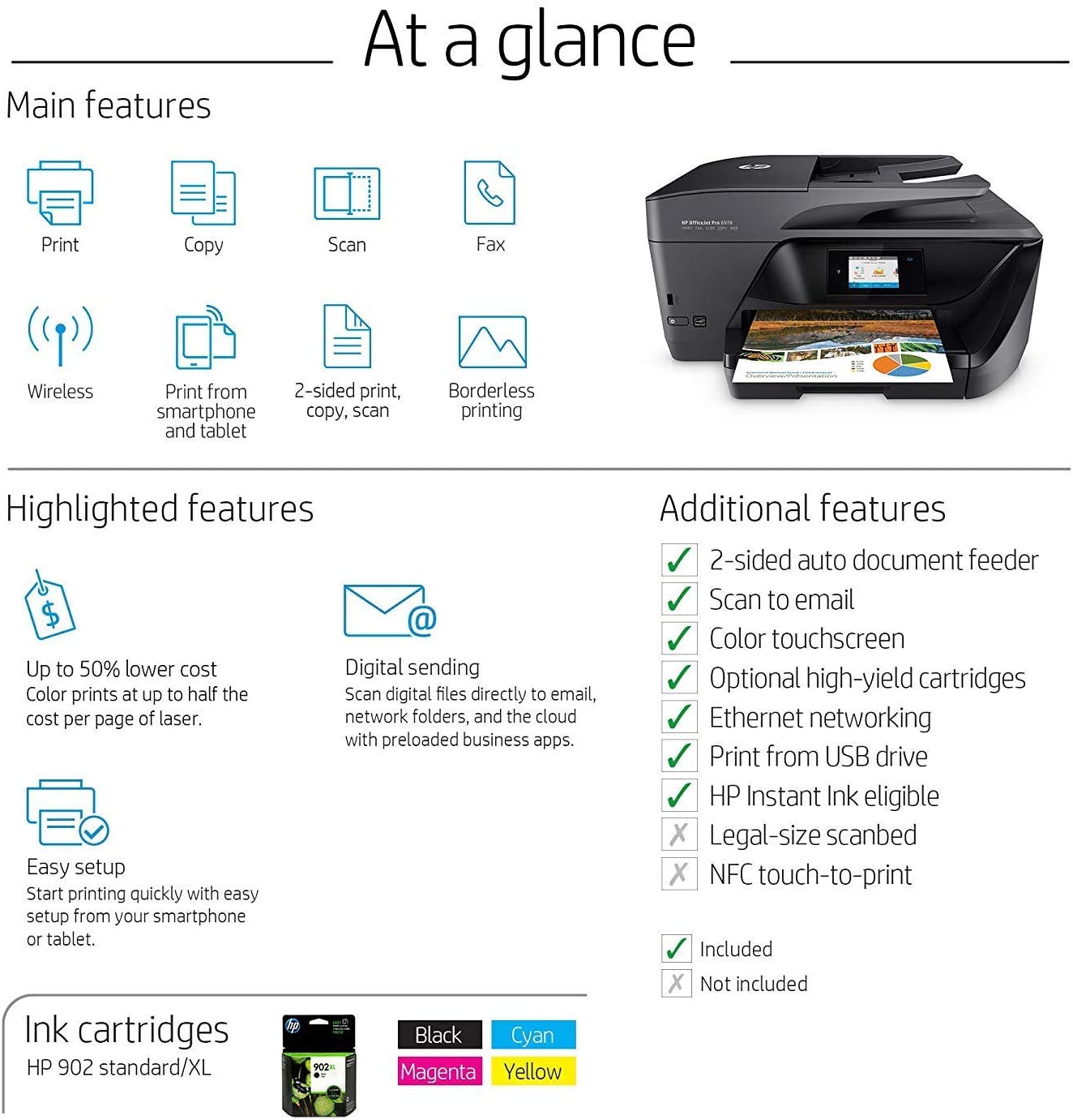 HP OfficeJet Pro 6978 All-in-One Wireless Printer with Mobile Printing, HP Instant Ink &  Dash Replenishment Ready (T0F29A) (Renewed) - Image 7